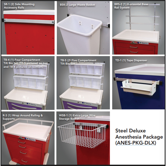 Waterloo Deluxe Anesthesia Accessory Package for Steel Full-Size Unicarts, ANES-PKG-DLX
