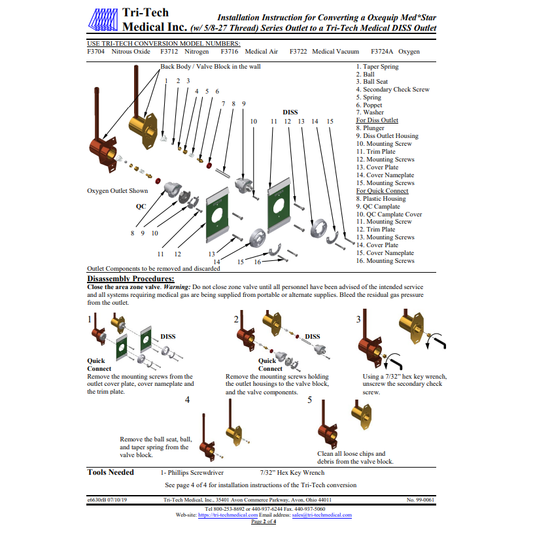 Tri-Tech Conversion Outlet From Oxequip 07, Medstar 5/8-27 & Medstar Smooth Bore to DISS, VAC, F3722
