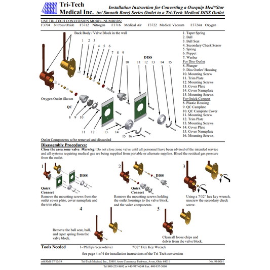 Tri-Tech Conversion Outlet From Oxequip 07, Medstar 5/8-27 & Medstar Smooth Bore to DISS, Medical Air, F3716