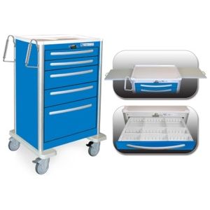 Waterloo 5 Drawer Aluminum Emergency Cart, all blue, lever lock, UTBLA-33669-ELB