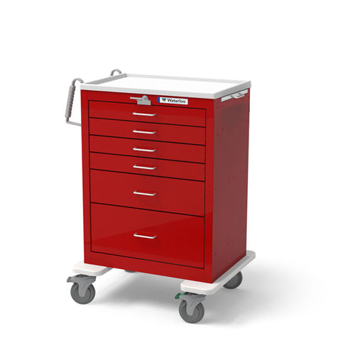 Waterloo Steel 6 Drawer Tall Emergency Cart, Light Gray Exterior / Red Drawers, UTGLU-333369-RED