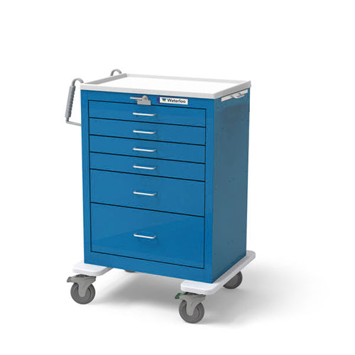 Waterloo Steel 6 Drawer Tall Emergency Cart, Light Gray Exterior / Blue Drawers, UTGLU-333369-ELB