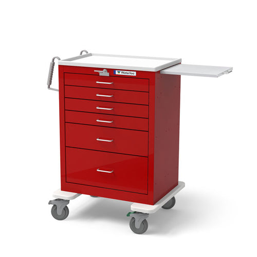 Waterloo Steel 6 Drawer Tall Emergency Cart, Light Gray Exterior / Red Drawers, UTGLU-333369-RED