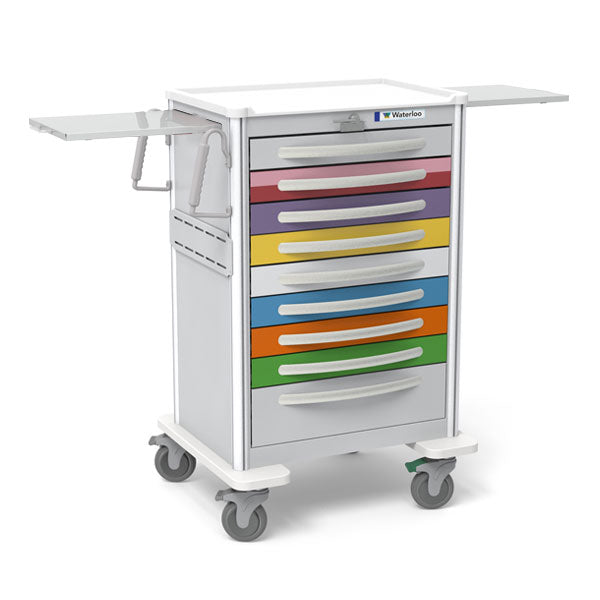 Waterloo Aluminum 9 Drawer X-Tall Pediatric Cart, Gray Exterior, Multicolored Drawers, UXGLA-9PEDS
