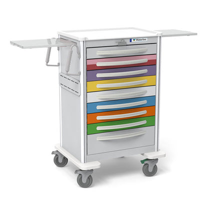 Waterloo Aluminum 9 Drawer X-Tall Pediatric Cart, Gray Exterior, Multicolored Drawers, UXGLA-9PEDS