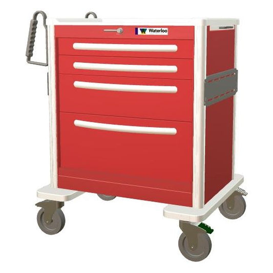 Waterloo Aluminum 4 Drawer Emergency Cart, all red, lever lock, USRLA-3369-RED