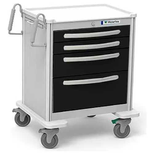 Waterloo Aluminum 4 Drawer Short Treatment Cart, Light Gray Exterior / Charcoal Drawers, Key Lock, USGKA-3369-GRA