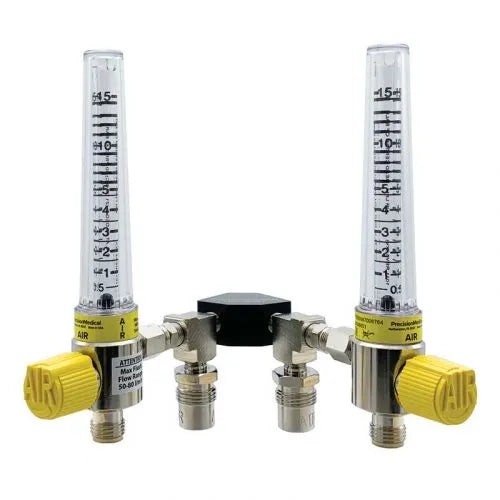 Precision Medical Chrome Flowmeter Y Block, Air, 1MFA Series, 15LPM, Y1MFA200X, Y1MFA2001PT2
