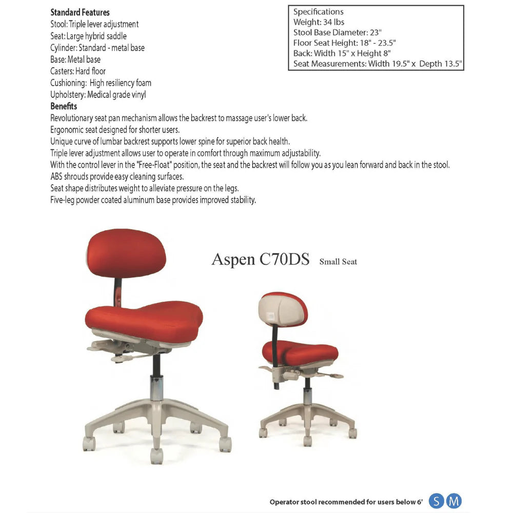 Crown Seating Aspen C70DS Operator Stool - Small Hybrid Saddle, C70DS