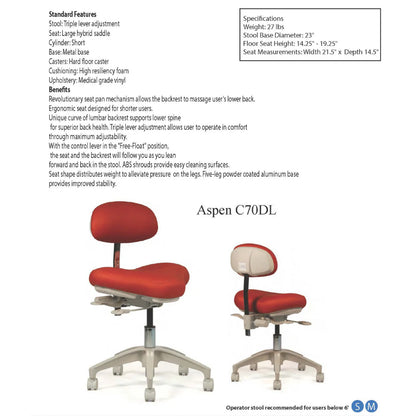 Crown Seating Aspen C70DL Operator Stool - Large Hybrid Saddle, C70DL