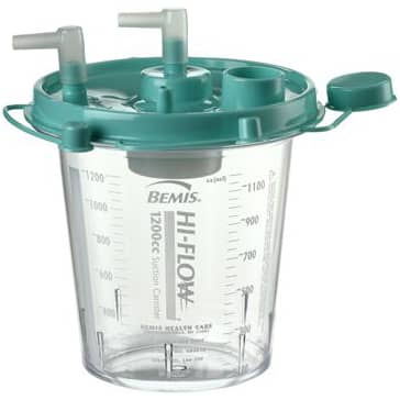Bemis 1200cc Hi-Flow Suction Canister, Green Lid, Case of 40, 1240 055