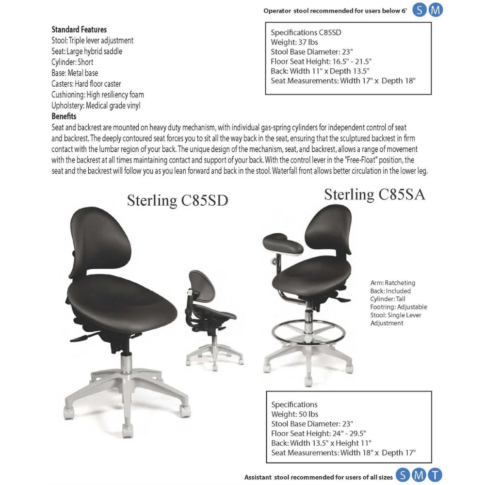 Crown Seating Sterling C85SA Swedish Assistant Stool, C85SA