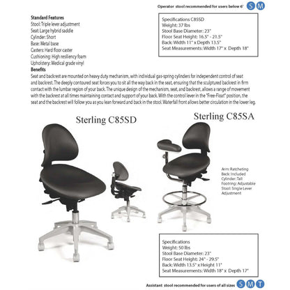 Crown Seating Sterling C85SA Swedish Assistant Stool, C85SA