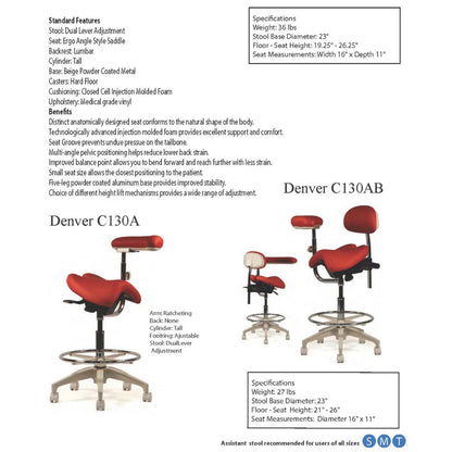 Crown Seating Denver C130AB Saddle Assistant Stool with Back, C130AB