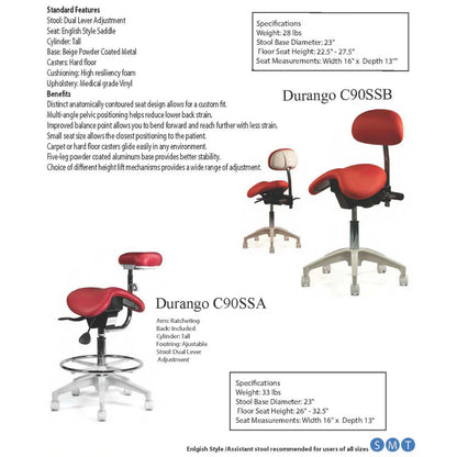 Crown Seating Durango C90SSA English Saddle Assistant Stool, C90SSA