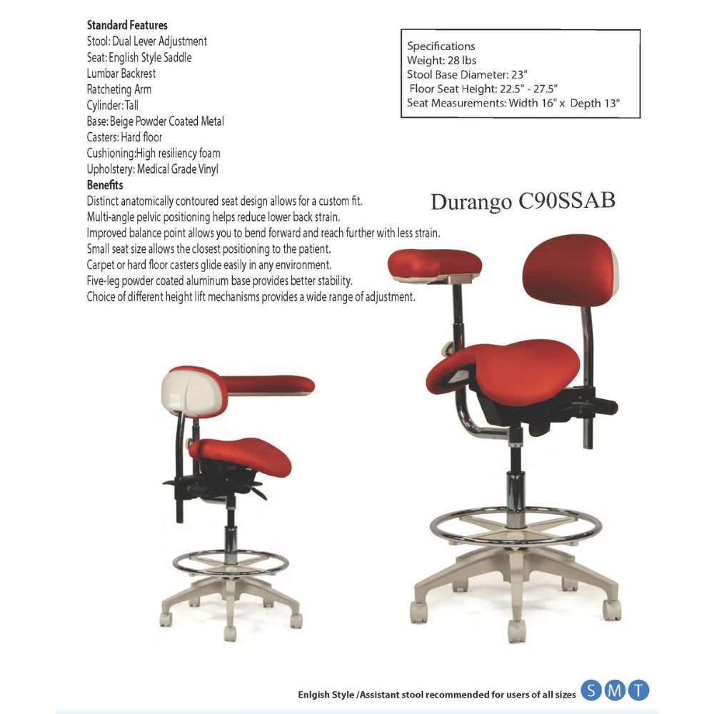 Crown Seating Durango C90SSAB English Saddle Assistant with Back, C90SSAB