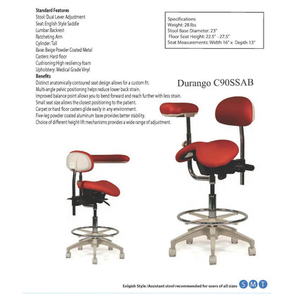 Crown Seating Durango C90SSAB English Saddle Assistant with Back, C90SSAB