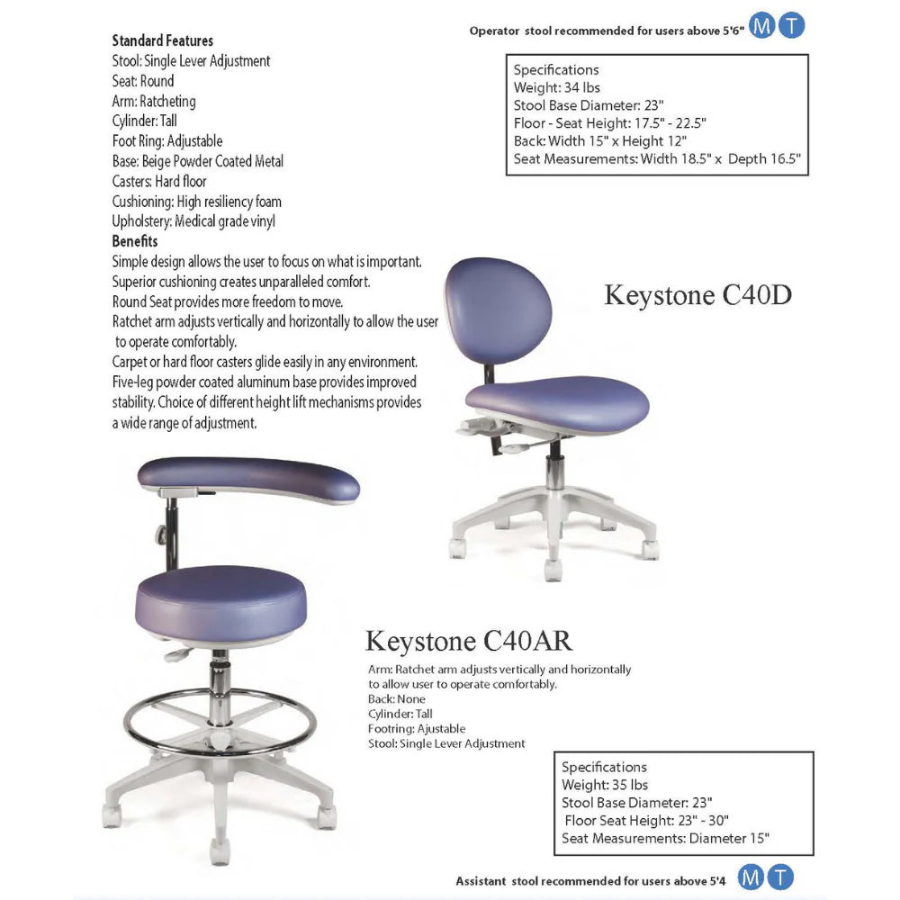 Crown Seating Keystone C40AR Assistant Stool, C40AR