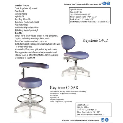 Crown Seating Keystone C40AR Assistant Stool, C40AR
