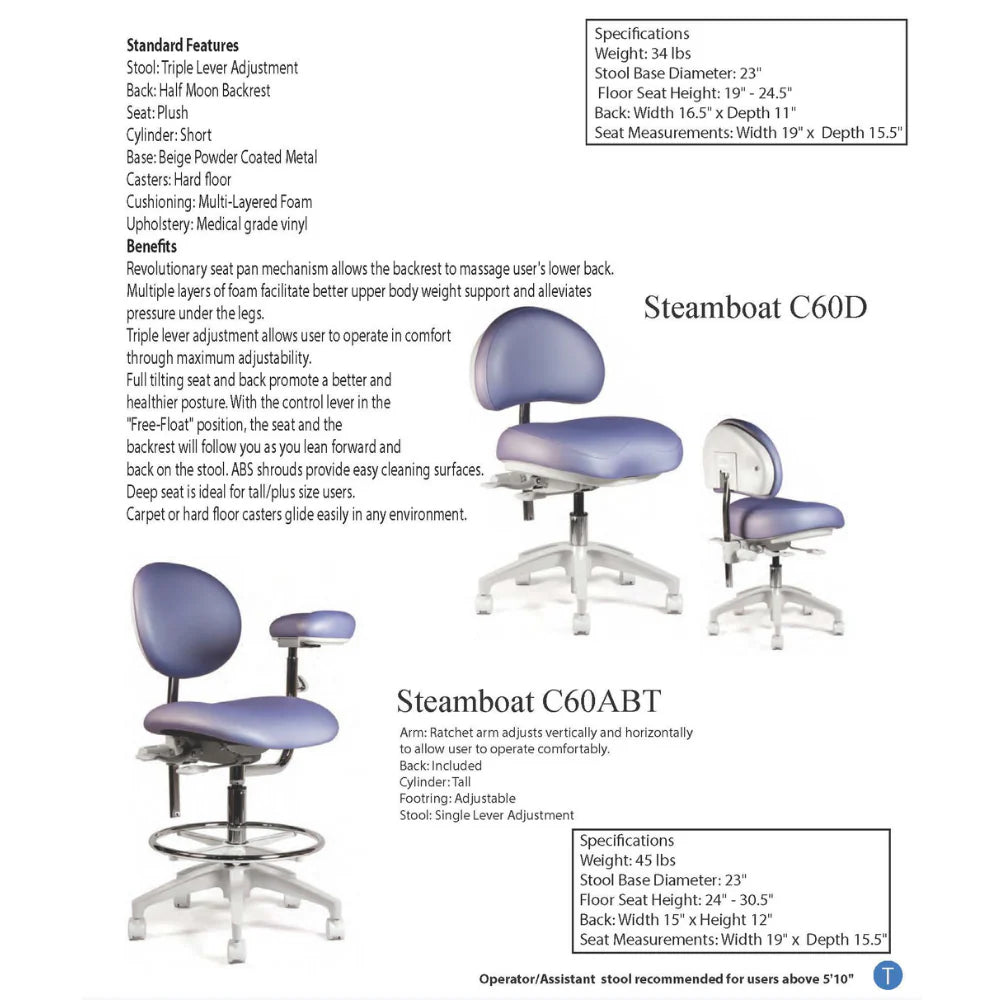 Crown Seating Steamboat C60ABT Assistant Stool, C60ABT