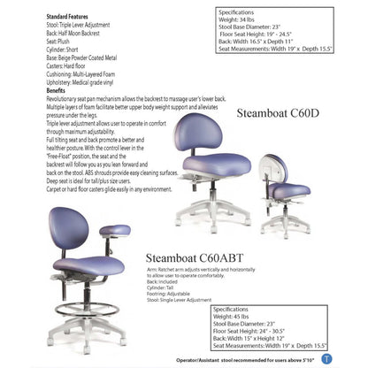 Crown Seating Steamboat C60ABT Assistant Stool, C60ABT