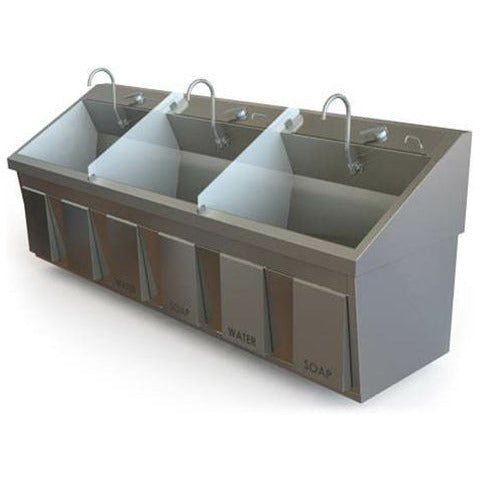 Triple Bay Surgical Scrub Sink with Knee Operated Water & Soap, SS96