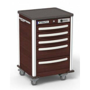 Waterloo Aluminum 5 Drawer Junior Short Cart, All Cherry Wood, Push Button Lock, JSHSA-33366-CHY