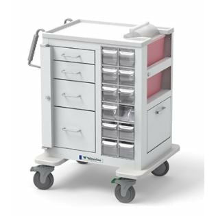 Waterloo 4 Drawer Short Phlebotomy Cart, All White, Key Gate Lock Bar, MSWA-3469-WHT