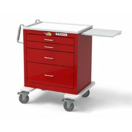 Waterloo 4 Drawer Steel Emergency Cart, Light Gray Exterior / Red Drawers, Lever Lock, USGLU-3369-RED