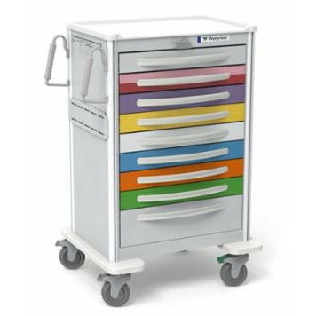 Waterloo Aluminum 9 Drawer X-Tall Pediatric Cart, Gray Exterior, Multicolored Drawers, UXGLA-9PEDS