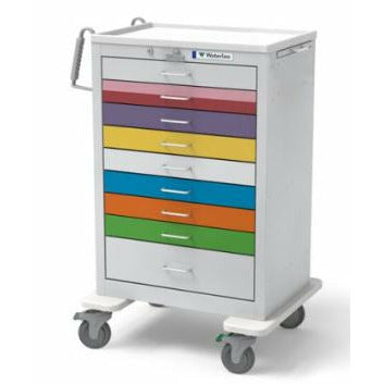 Waterloo Steel 9 Drawer Tall Pediatric Cart, Gray Exterior, Multicolored Drawers, UTGLU-9PEDS