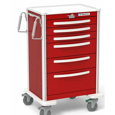 Waterloo Aluminum 6 Drawer X-Tall Aluminum Emergency Cart, Light Gray Exterior / Red Drawers, UXGLA-333669-RED