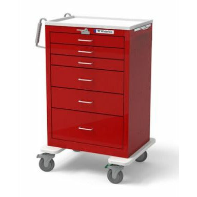 Waterloo Steel 6 Drawer X-Tall Emergency Cart, Light Gray Exterior / Red Drawers, Lever Lock, UXGLU-333669-RED